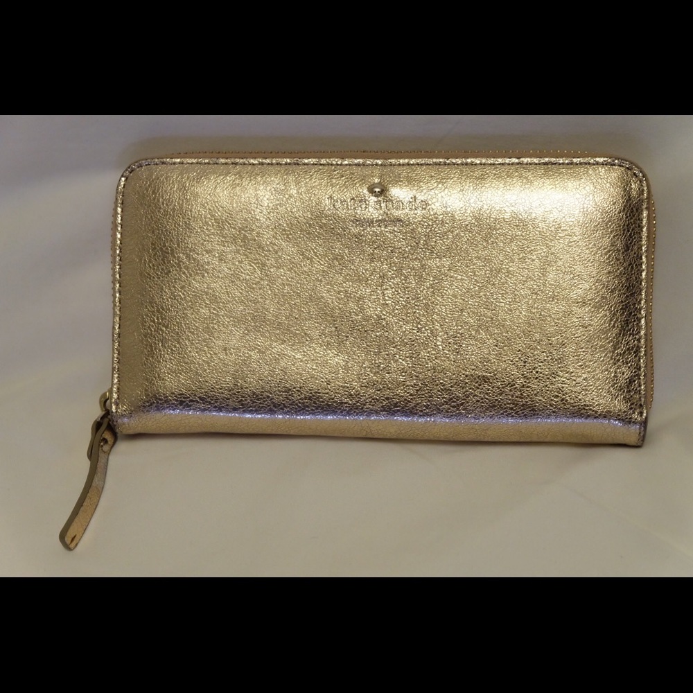 Kate Spade Lacey Mikas Pond Gold Saffiano Leather